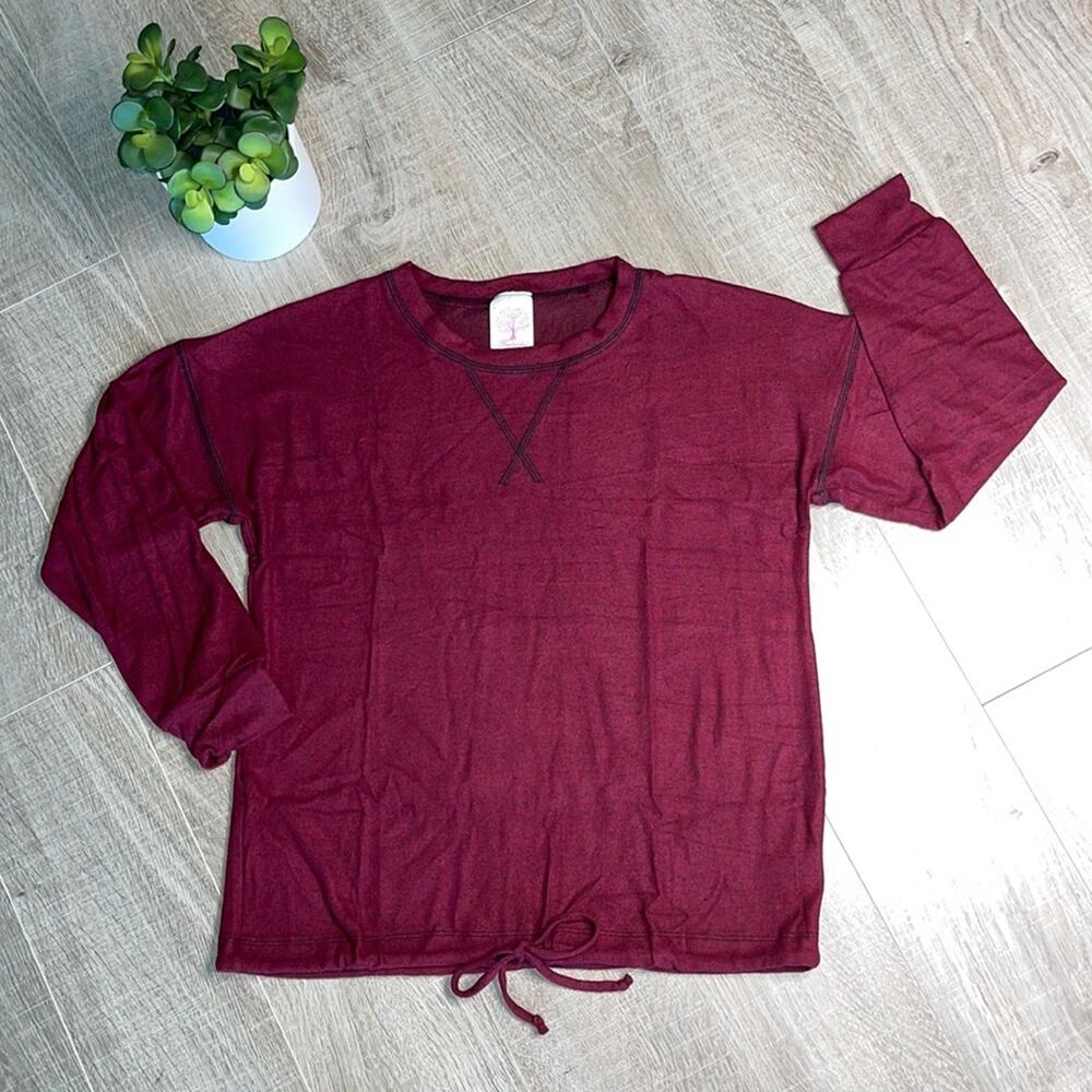 NORDSTROM FREELOADER Burgundy Hacci Drawstring Blouse Women’s